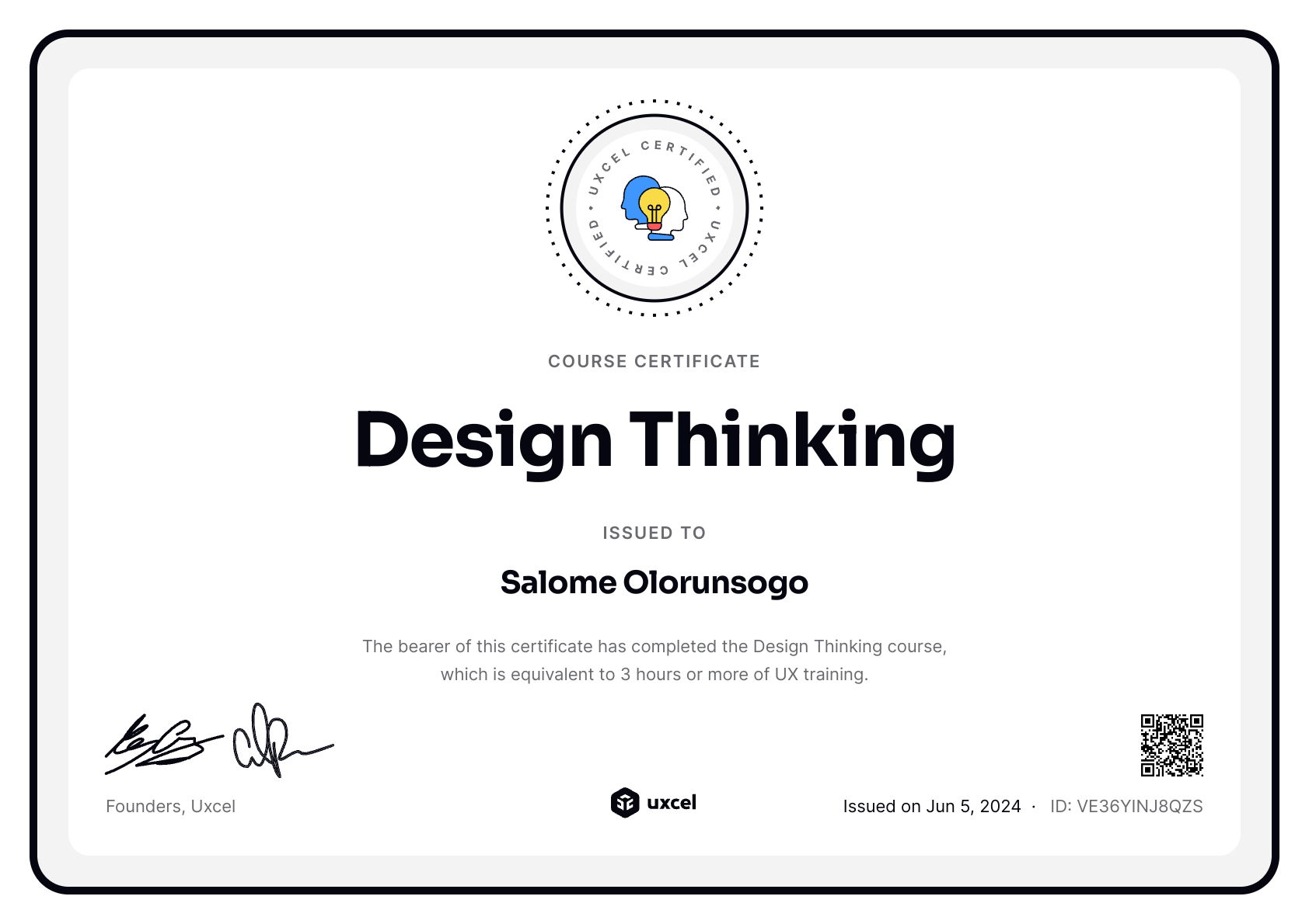 Salome Olorunsogo's certificate
